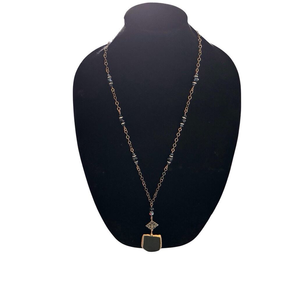 RARE Vtg signed LILY PEARL Gold vermeil Over 925 Sterling Silver druzy Necklace